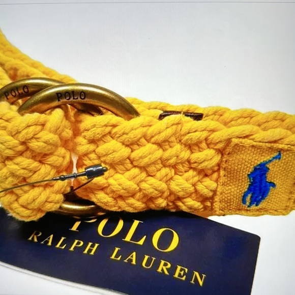 Polo Ralph Lauren Men's Woven Double 0-Ring Pull-Back Belt Yellow Size L. - Picture 3 of 4